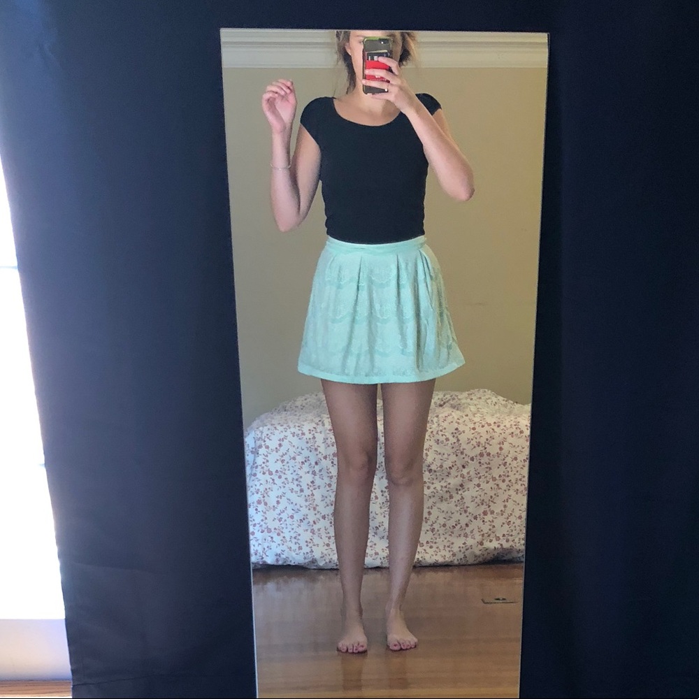 Seafoam Green Lace Mini Skirt